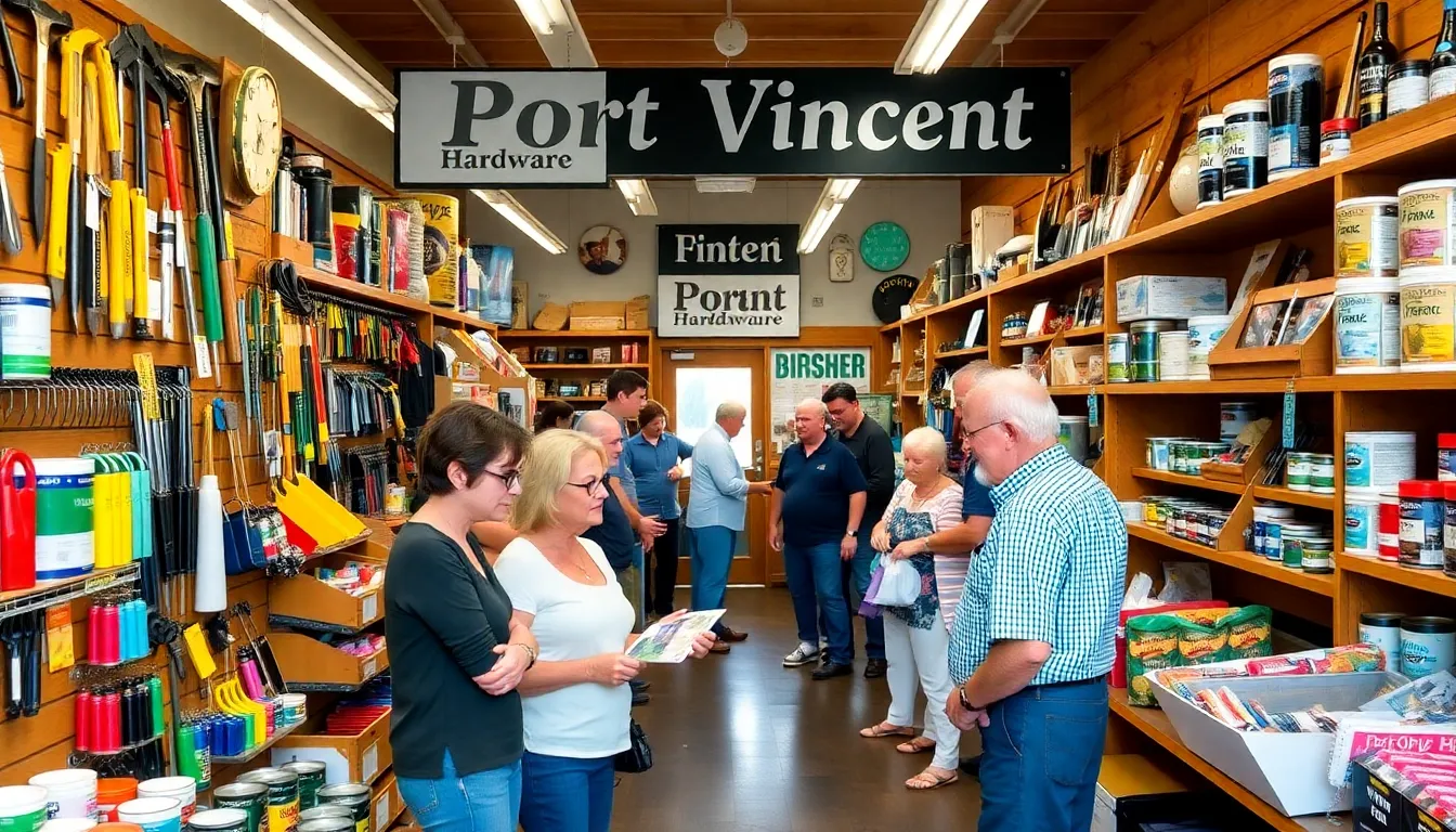 busy hardware store with diverse customers and helpful staff.